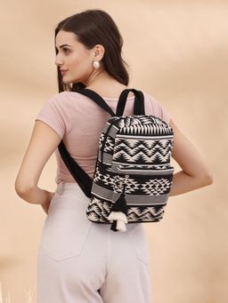 Anekaant - Geomat Black & White Fret Jacquard Cotton Backpack