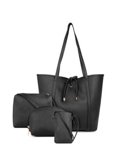 Legal Bribe - Women Textured Black Tote Bag with Sling Bag & Pouches