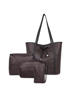 Legal Bribe - Women Textured Brown Tote Bag with Sling Bag & Pouches