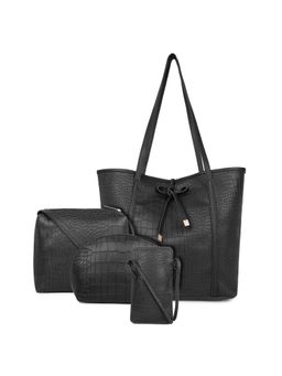 Legal Bribe - Women Textured Black Tote Bag with Sling Bag & Pouches