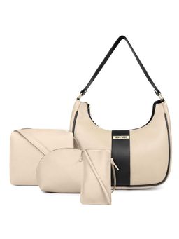 Legal Bribe - Women Textured Beige Handbag with Sling Bag & Pouches