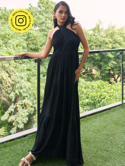 By The Bay - Crossover Halter Neck Maxi Dress