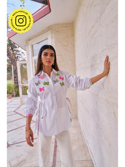 By The Bay - Women Cotton White Embroidered Regular Fit Summer Shirt