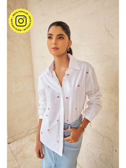 By The Bay - Women Cotton White Embroidered Regular Fit Summer Shirt