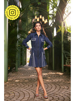 By The Bay - Womens Denim Solid Navy Blue Dress
