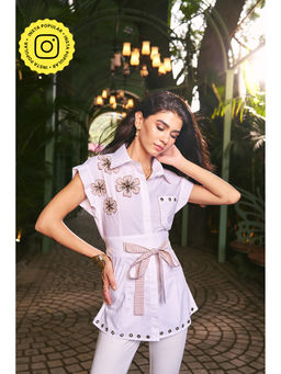 By The Bay - Womens Cotton Embroidered White Shirt