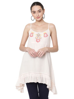 SAVI - Floral Embroidered Ruffles Cotton Tunic