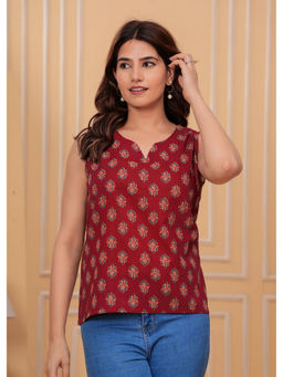 Meeranshi - Maroon Ethnic Printed Cotton Top