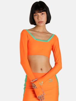 Puma - x DUA LIPA Womens Long Sleeve Crop Orange T-Shirt