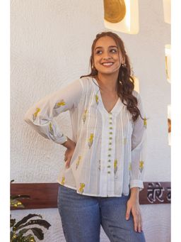 Anuvas - Sara White Floral Full Sleeves Top