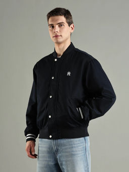 Tommy Hilfiger - Navy Blue Solid Relaxed Fit Cotton Jacket