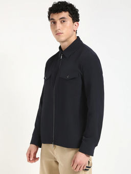 Tommy Hilfiger - Navy Blue Solid Regular Fit Polyester Jacket