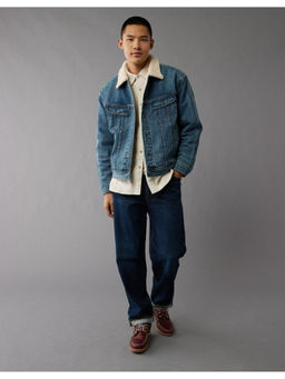 American Eagle - Men Blue Sherpa Denim Trucker Jacket