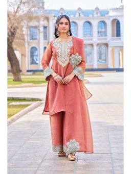 Autumnlane - Mihika Apricot Embroidered Kurta With Palazzo & Dupatta