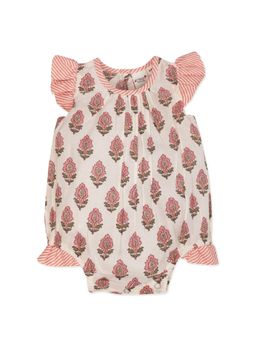 Yo Baby - Girls Coral Pure Cotton Printed Regular Bodysuit