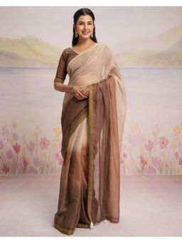 SATRANI - Brown Ombre Linen Ready To Wear Saree with Unstitched Blouse