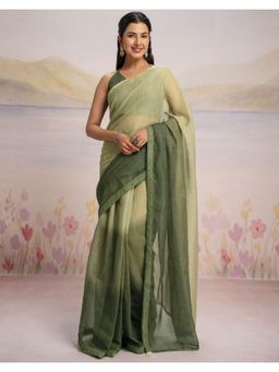 SATRANI - Green Ombre Linen Ready To Wear Saree with Unstitched Blouse