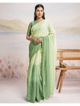 SATRANI - Pista Green Ombre Linen Ready To Wear Saree with Unstitched Blouse
