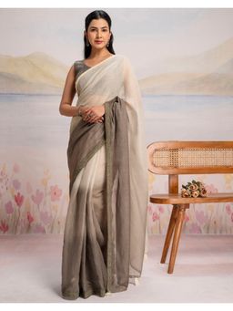 SATRANI - Khaki Ombre Linen Ready To Wear Saree with Unstitched Blouse