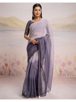 SATRANI - Purple Ombre Linen Ready To Wear Saree with Unstitched Blouse