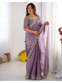 SATRANI - Mauve Sequins Embroidery Chiffon Saree with Unstitched Blouse