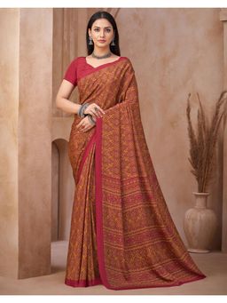 SATRANI - Mustard Printed Crepe Saree with Unstitched Blouse