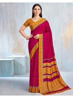 SATRANI - Pink Printed Crepe Saree with Unstitched Blouse