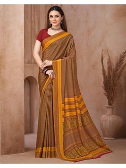 SATRANI - Yellow Printed Crepe Saree with Unstitched Blouse