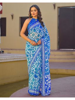 SATRANI - Blue Printed Georgette Saree with Unstitched Blouse
