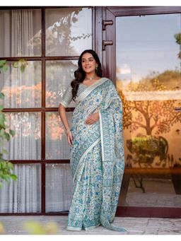 SATRANI - Multi-Color Printed Khadi Saree with Unstitched Blouse