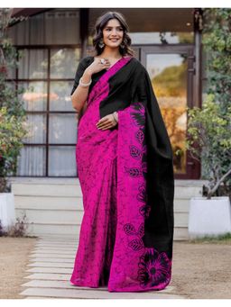 SATRANI - Pink Printed Khadi Saree with Unstitched Blouse