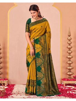 SATRANI - Mustard Woven Silk Saree with Unstitched Blouse