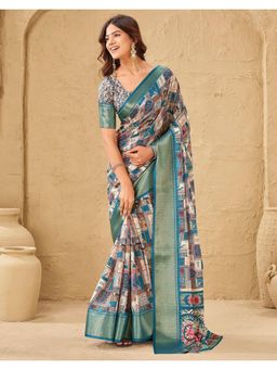 SATRANI - Multi-Color Printed Silk Saree with Unstitched Blouse