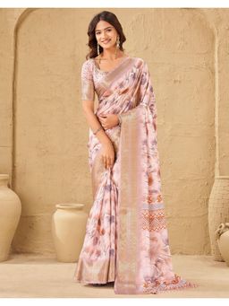 SATRANI - Pink Printed Silk Saree with Unstitched Blouse
