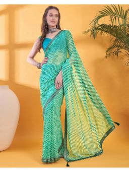 SATRANI - Turquoise Printed Georgette Saree with Unstitched Blouse