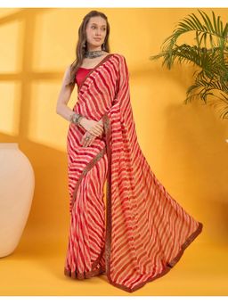 SATRANI - Red Printed Georgette Saree with Unstitched Blouse