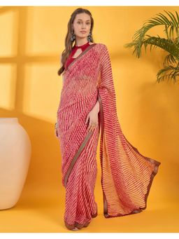 SATRANI - Red Printed Georgette Saree with Unstitched Blouse