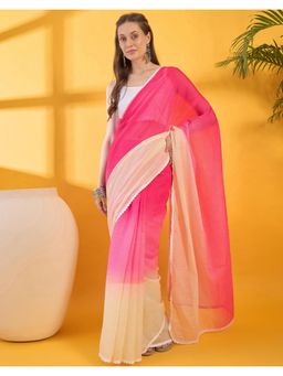 SATRANI - Pink Solid Linen Saree with Unstitched Blouse