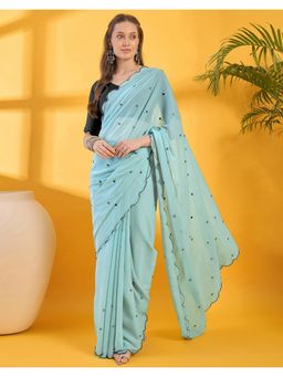 SATRANI - Aqua Mirror Work Georgette Saree with Unstitched Blouse