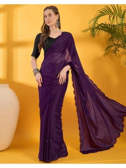 SATRANI - Purple Mirror Work Georgette Saree with Unstitched Blouse