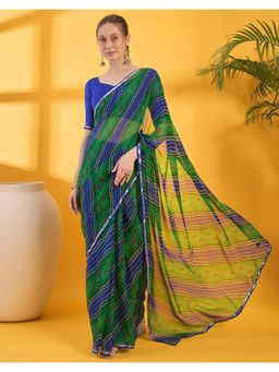 SATRANI - Green Bandhani Printed Chiffon Saree with Unstitched Blouse
