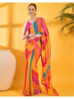 SATRANI - Multi-Color Printed Chiffon Saree with Unstitched Blouse