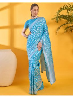 SATRANI - Turquoise Woven Silk Saree with Unstitched Blouse