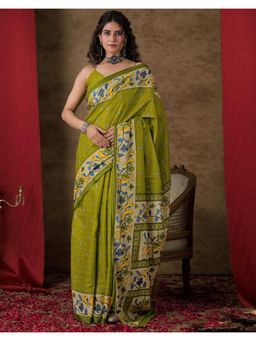 SATRANI - Green Printed Cotton Saree with Unstitched Blouse