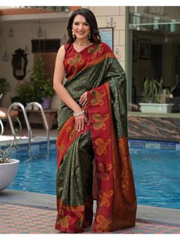 SATRANI - Dark Green Weaving Silk Saree with Unstitched Blouse