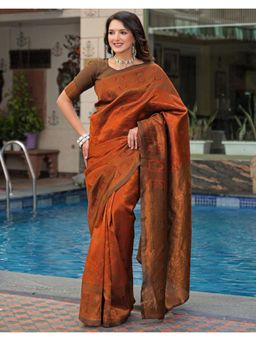 SATRANI - Rust Weaving Silk Saree with Unstitched Blouse