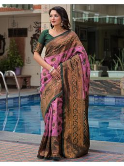 SATRANI - Pink Weaving Silk Saree with Unstitched Blouse