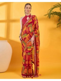 SATRANI - Multi-Color Printed and Tassels Georgette Saree with Unstitched Blouse