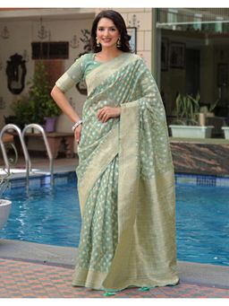 SATRANI - Green Woven Tassele Silk Saree with Unstitched Blouse