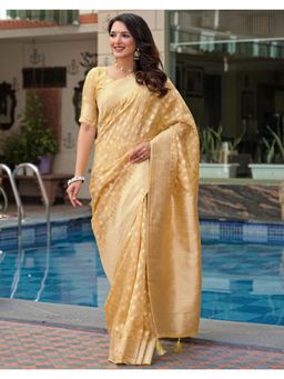 SATRANI - Yellow Woven Tassele Silk Saree with Unstitched Blouse